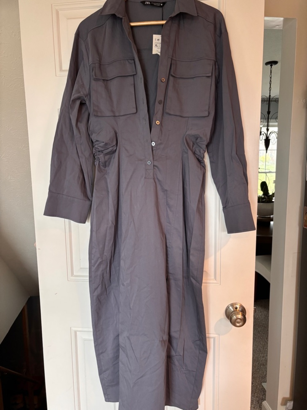 Zara Slate Gray Collared Button-Up Shirt